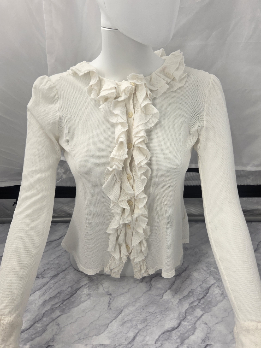 Lauren Ralph Lauren Cream Ruffle Cardigan Sweater Button Front Top L Corpcore